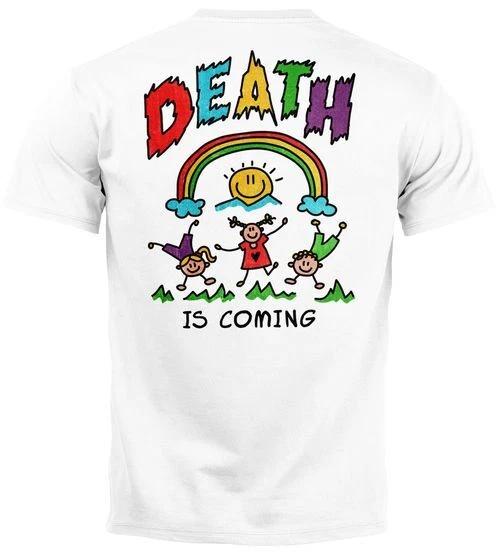 Backprint TShirt men s print shirt design with funny saying death is coming- M