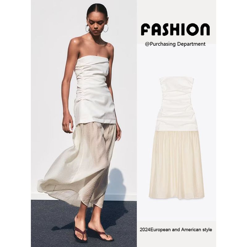 Za2025 Summer New Product Women's Clothes off-Neck off-the-Shoulder Stitching Tube Top Midi Skirt Dress 3152373 712