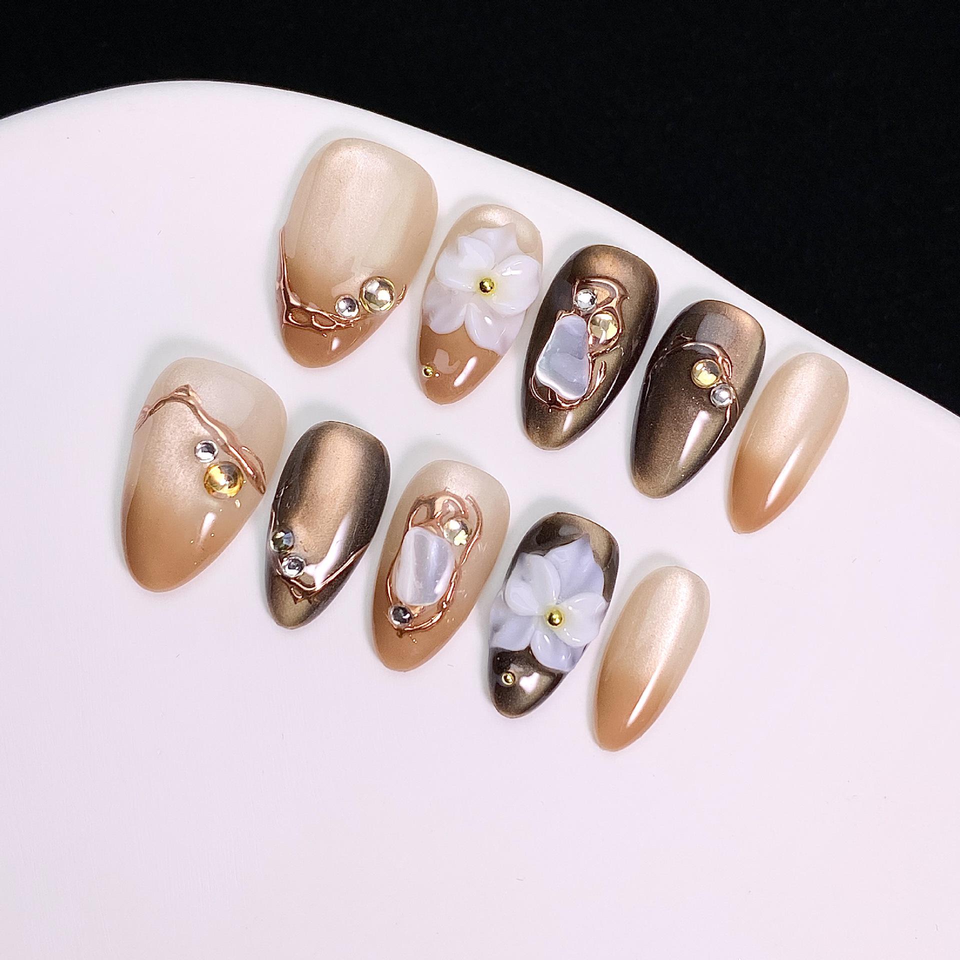 Luxury Gradient Cat Eye 3D Camellia Manicure Small