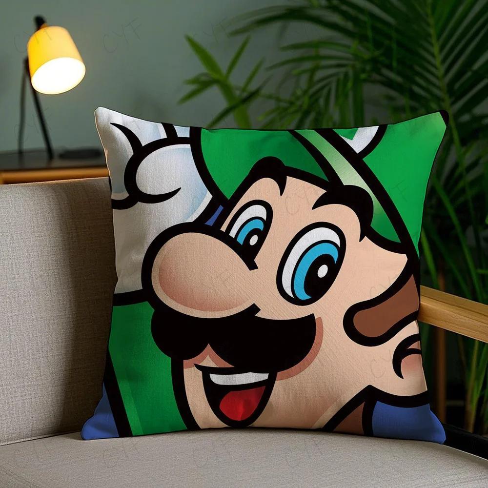 Super Cute Style M-MarioS Pillow Case Anti-dustmite Pillowcase Invisible Zipper Silky Short Plush Sofa Cushion Cover