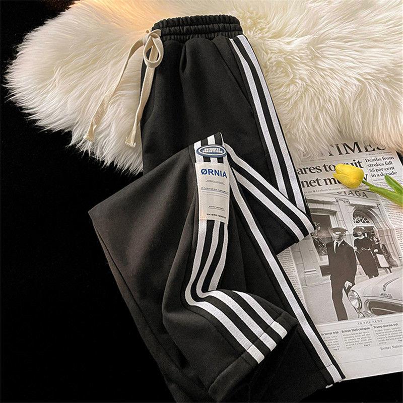 

Полосатые спортивные штаны, женские уличные толстые широкие брюки Y2K, Harajuku, спортивные штаны с высокой талией, корейские мешковатые брюки 6XL
