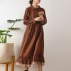 Women's Fashion Cotton Linen Long Sleeve Splicing Loose Large Size Floral Dresses