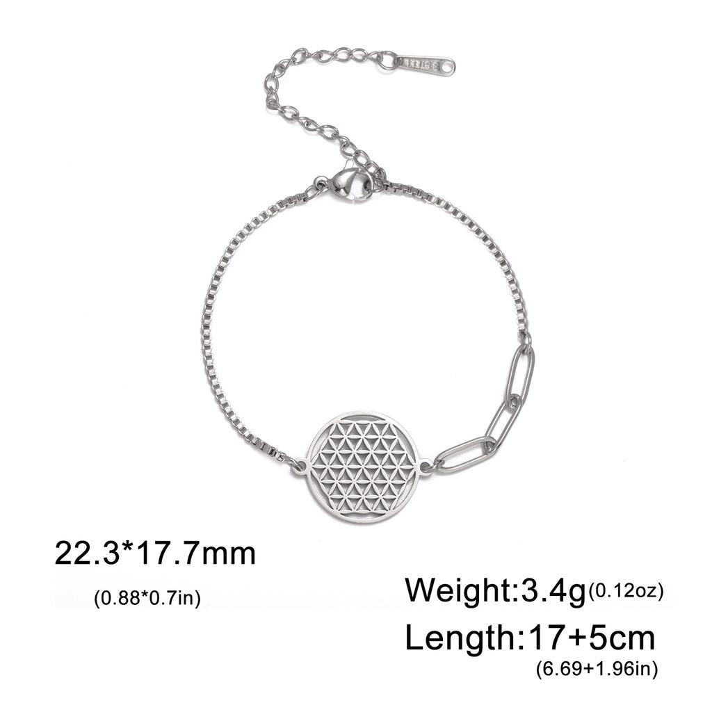 Flower of Life Charm Bracelet Stainless Steel Viking Amulet Unisex Vintage Jewelry Gift for Women Men
