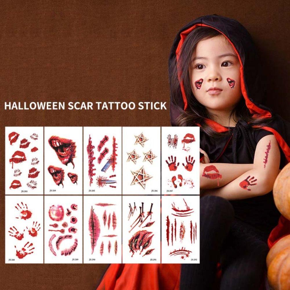 Halloween Tattoo Stickers Wound Scratches Stickers Scar Spider Design Bloody Wound Tattoos