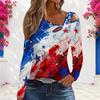Women s Plus Size Asymmetric Cutout Neck Cold Shoulder Long Sleeve Star Printed White Top