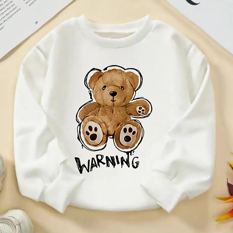 Kids Crewneck Sweatshirt, Cute Teddy Bear Graphic Print,Spring Autumn Casual Sport Tops for Kids