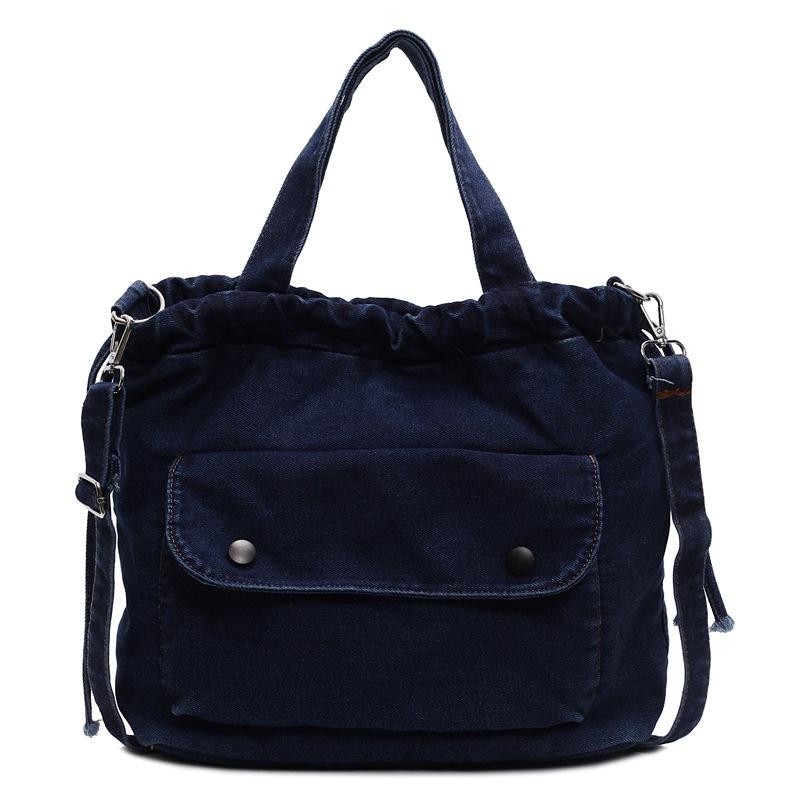 

Pleated large-capacity denim bag, retro commuter shoulder bag, fashionable shoulder oblique span women s bag, campus student bag, simple чёрный