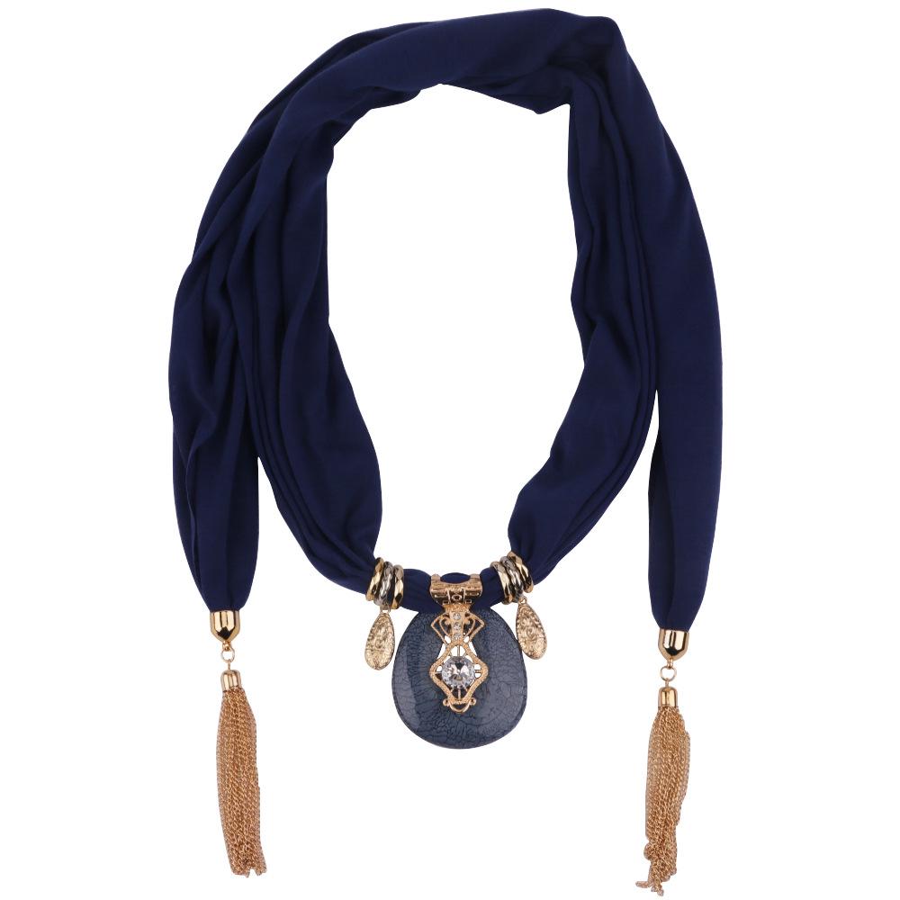 Chiffon Tassel Pendant Scarf Jewelry - Women's Mixed Color Necklace Shawl