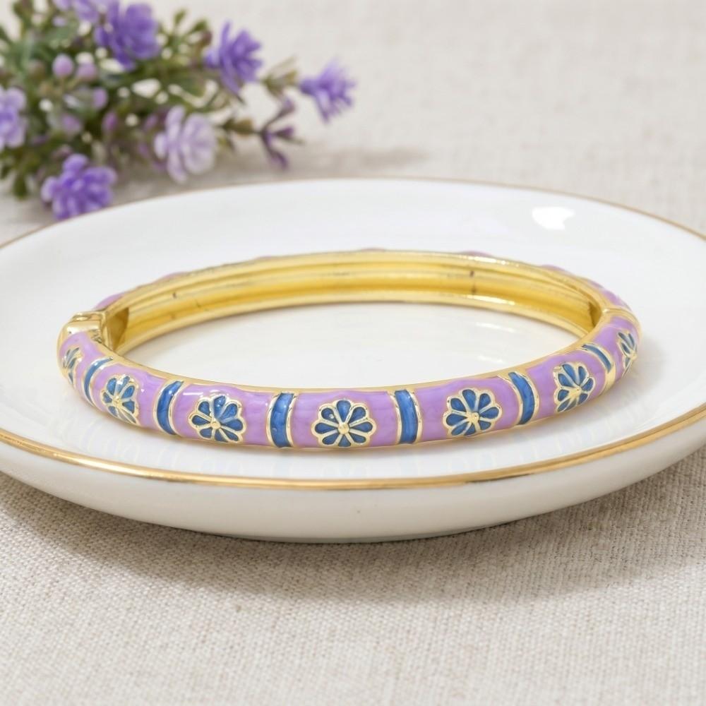 Small Petal Chinese Flower Bangle Colorful Women's Hand Bracelet Vintage Cloisonne Bangle Ladies