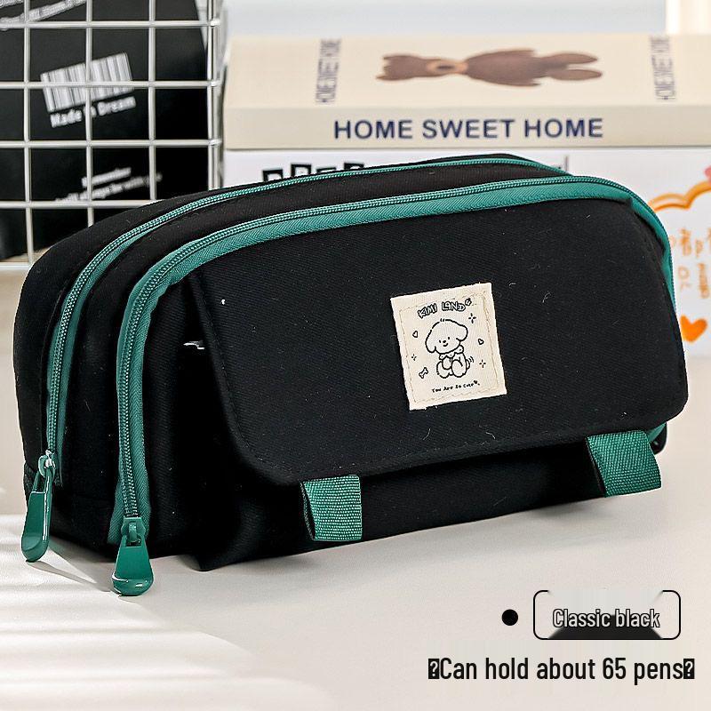 Retro-Style Large Capacity Dog Pencil Case for High School Girls