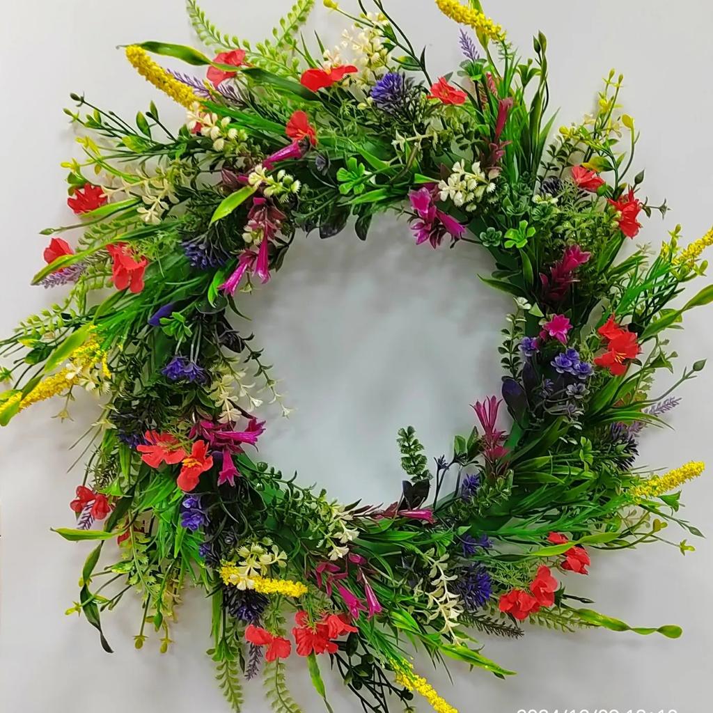 45cm Spring Summer Artificial Wildflower Door Wreath Colorful Multipurpose Decorative Garland for Front Door Home Decor