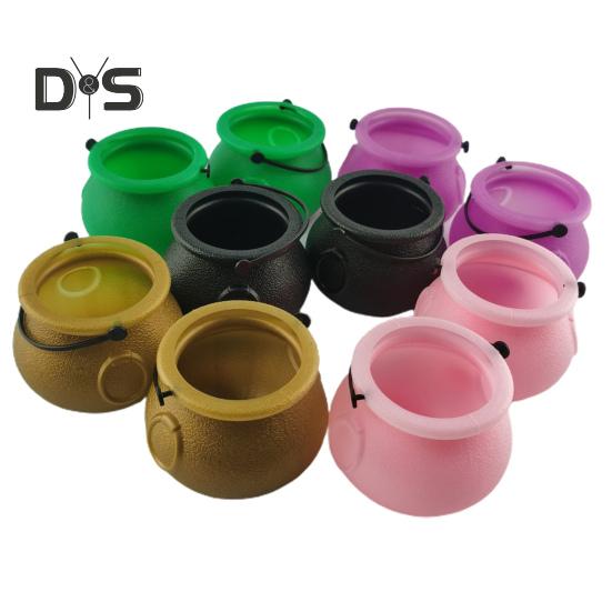 12Pcs Halloween Candy Buckets Black Plastic Witch Cauldron Kettle Halloween Pot Goody Holder for Party Favors Home Festival Decoration