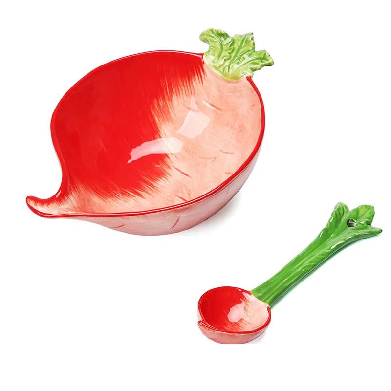 Ceramic Creative Fruit Shape  Bowl Cartoon Vegetable Tableware  Cute Bowl Serving Bowl Strawberry  with Spoon Japanese