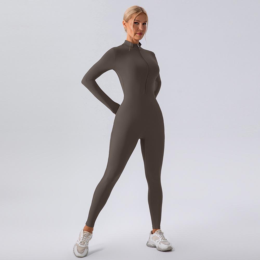 European & American Winter-Style Velvet Brushed Warm Yoga Onesie - Long-Sleeved Fitness Tights for Women