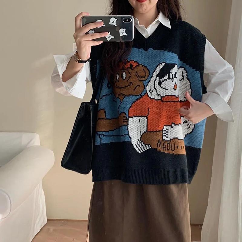 

Цельный весенне-осенний вязаный пуловер с v-образным вырезом, тонкий свитер, свободный жилет, повседневный женский жилет без рукавов, удобный и свободный S