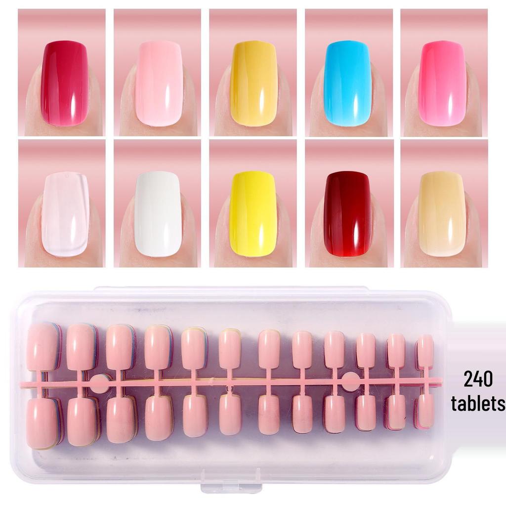 Colored Glitter Nail Art Tips - 240-Piece Set with Various Styles and Multiple Colors, Boxed Fake Fingernail Stickers