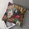 Horror Movie Halloween Square Jacquard Pillow Cover for Sofa Office Waist Cushion Cover Home Decorative Pillowcase