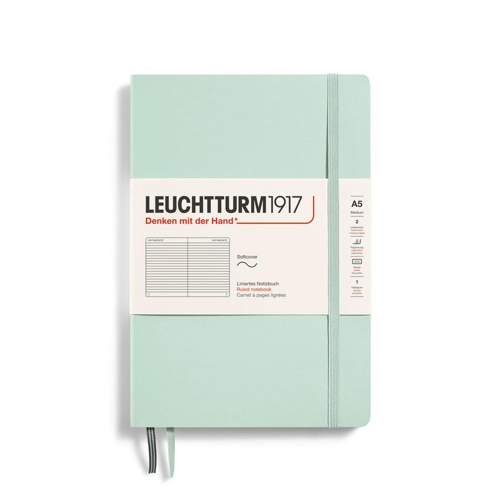 Leuchtturm Horizontal Soft Mint Officially Imported Notebook, A5, Ruled, Cover, Green, 367273,