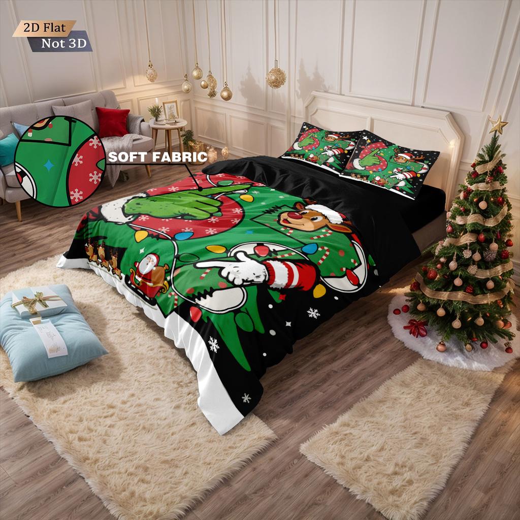 3pcs funny Christmas 67 element printed coreless duvet cover set multi size bedroom bedding decoration machine washable