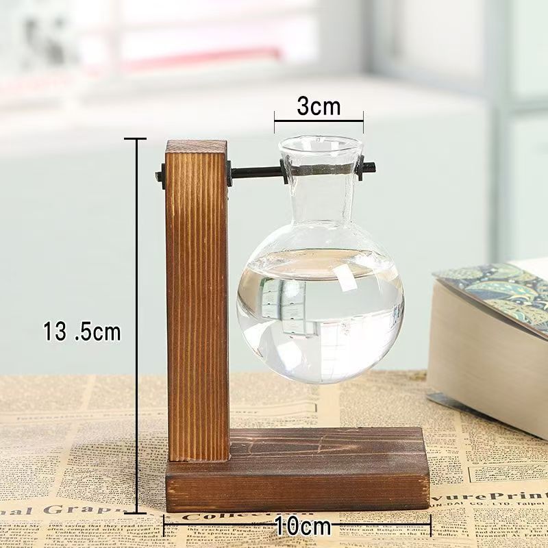 Creative Glass Desktop Planter Bulb Vase Wooden Stand Hydroponic Plant Container Home Tabletop Decor Vases