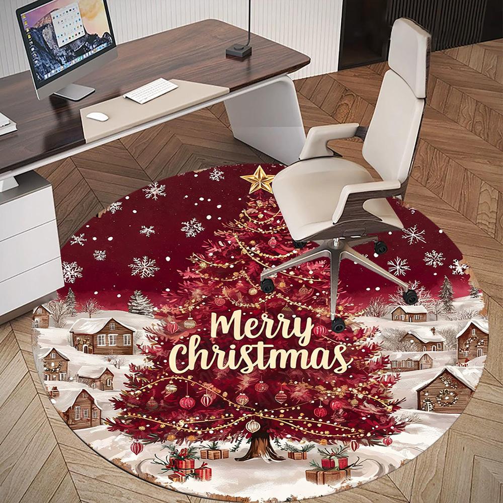 1PC Christmas Tree Merry Christmas Office Round Area Rug, Under Office Chairs Bedroom Living Room Home Decor, Carpet for Office -1110128
