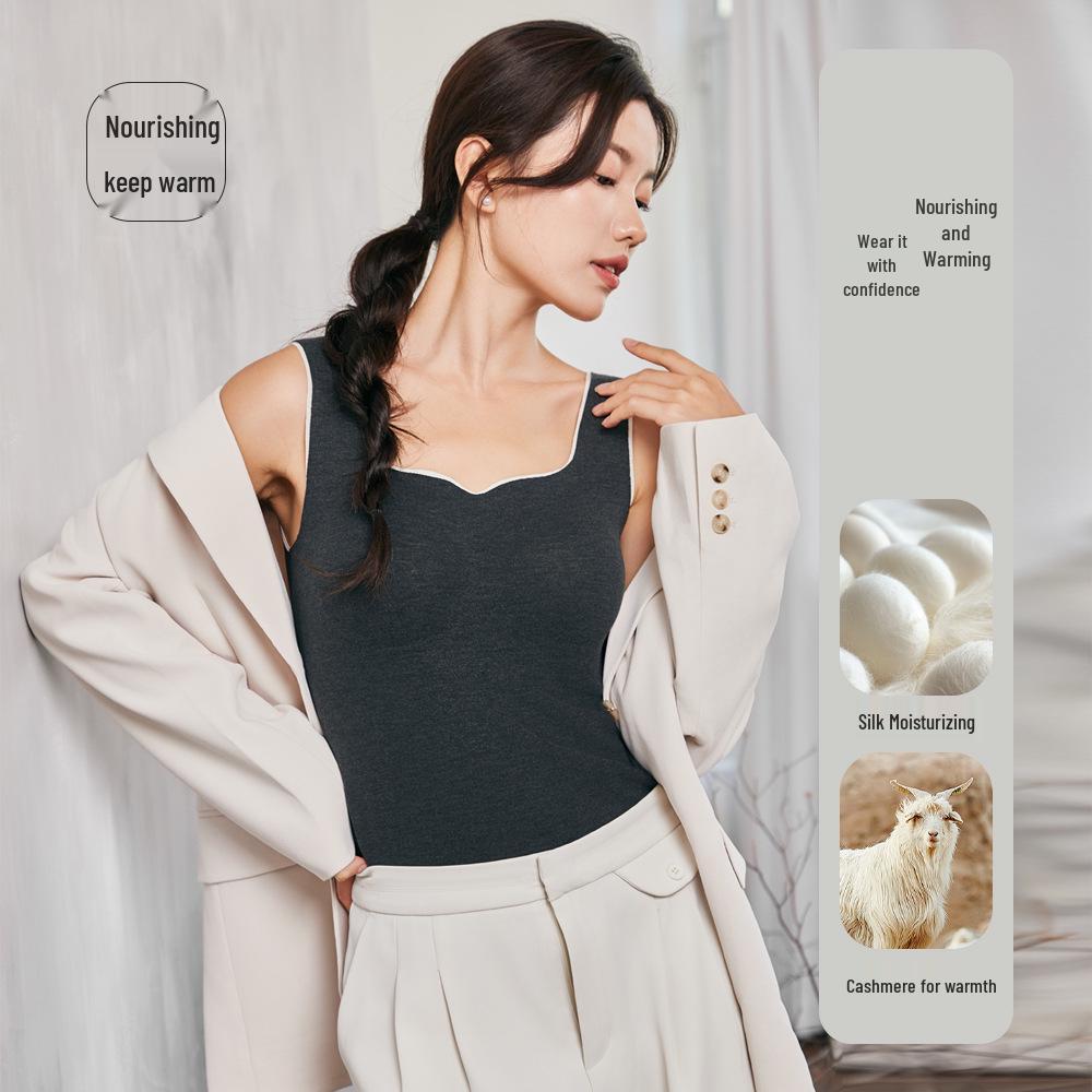Women's Cashmere Silk Padded Bra Vest for Autumn/Winter Warmth