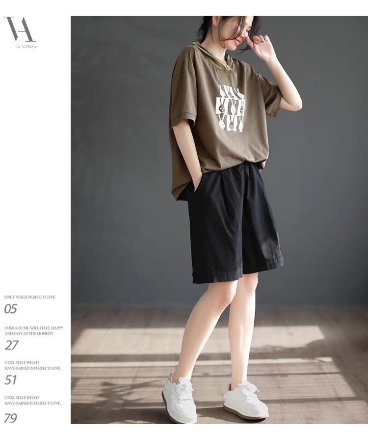 Women's Plus Size Cotton Retro Cargo Shorts - Multi-Color, Wide-Leg, Elastic Waist, Loose Fit, Versatile Five-Point Pants