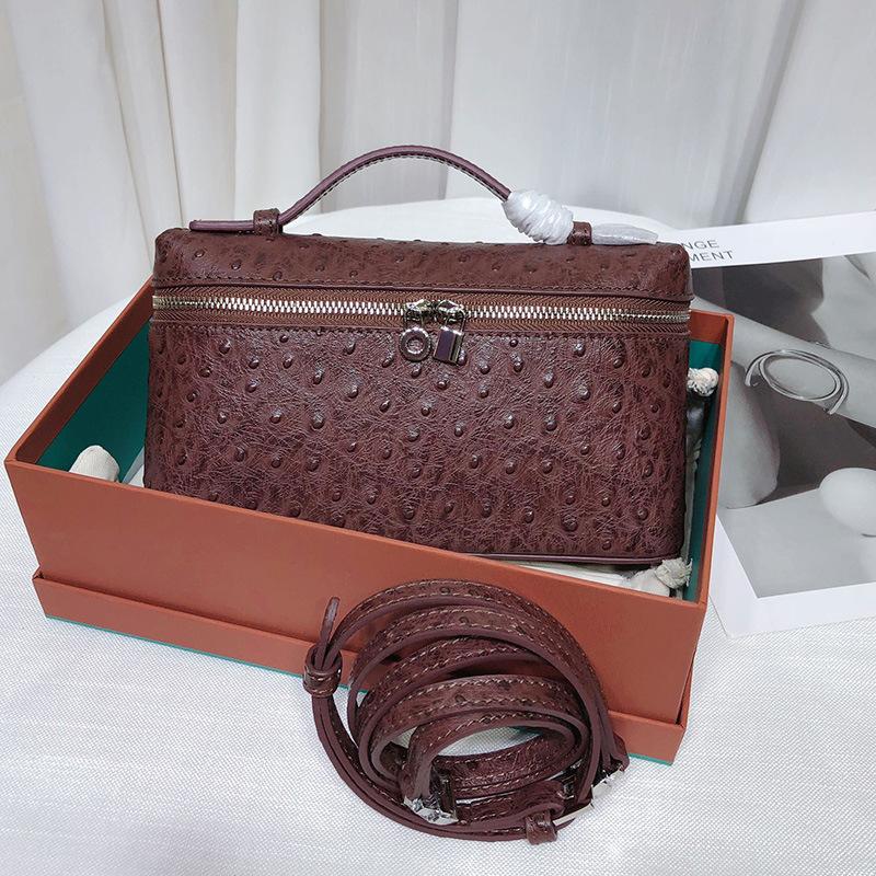 Top layer cowhide L19 ostrich pattern lunch box bag gigi same leather women's bag handbag simple shoulder crossbody bag