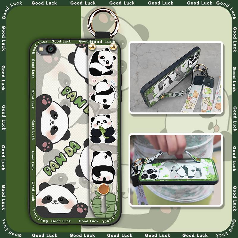 Durable Panda Phone Case For Xiaomi Redmi GO Anti-dust Cute Anti-knock Protective Lanyard Wristband Cartoon Phone Holder