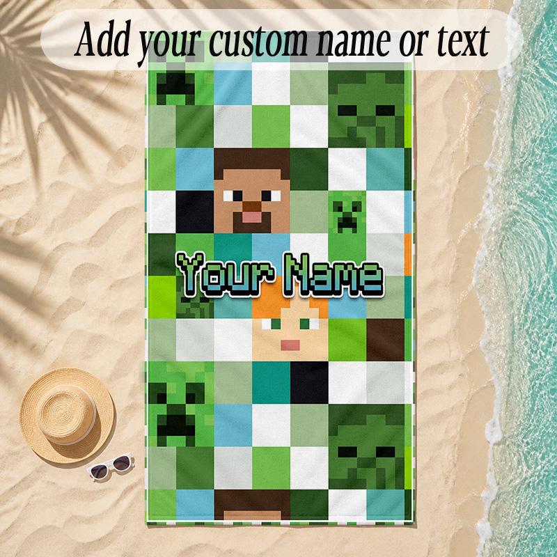 Beach TowelMinecraft Custom Name Text Personalized Soft Towel for Beach Pool Indoor Home Decor Gift