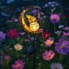 Decorative Solar Garden Stake Fairy Moon Light Waterproof Half LED Pathway Decor Crackle Glass Light Ball Metal Crescent Lamp for Outside Yard Patio