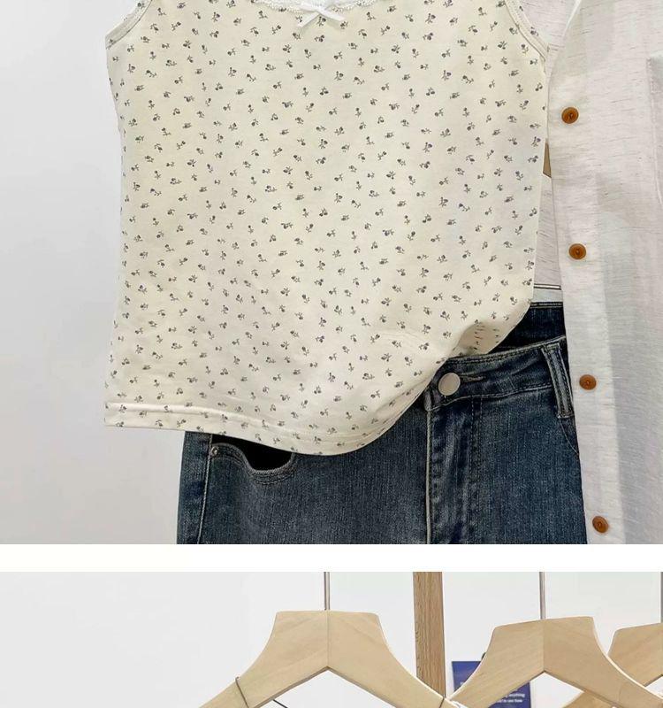 Women's Floral Spaghetti Strap Tank Top, Summer Lace Layer, Slimming Sleeveless Base
