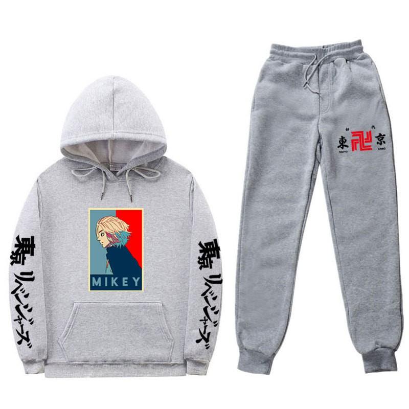 Mens Hooded Long Sleeve Streetwear Sweatshirt Set Casual Oversized Cotton Blend Tracksuit Fall