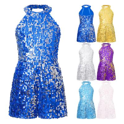 Tuta senza maniche per bambina con paillettes all-over e stile pagliaccetto corto per occasioni speciali