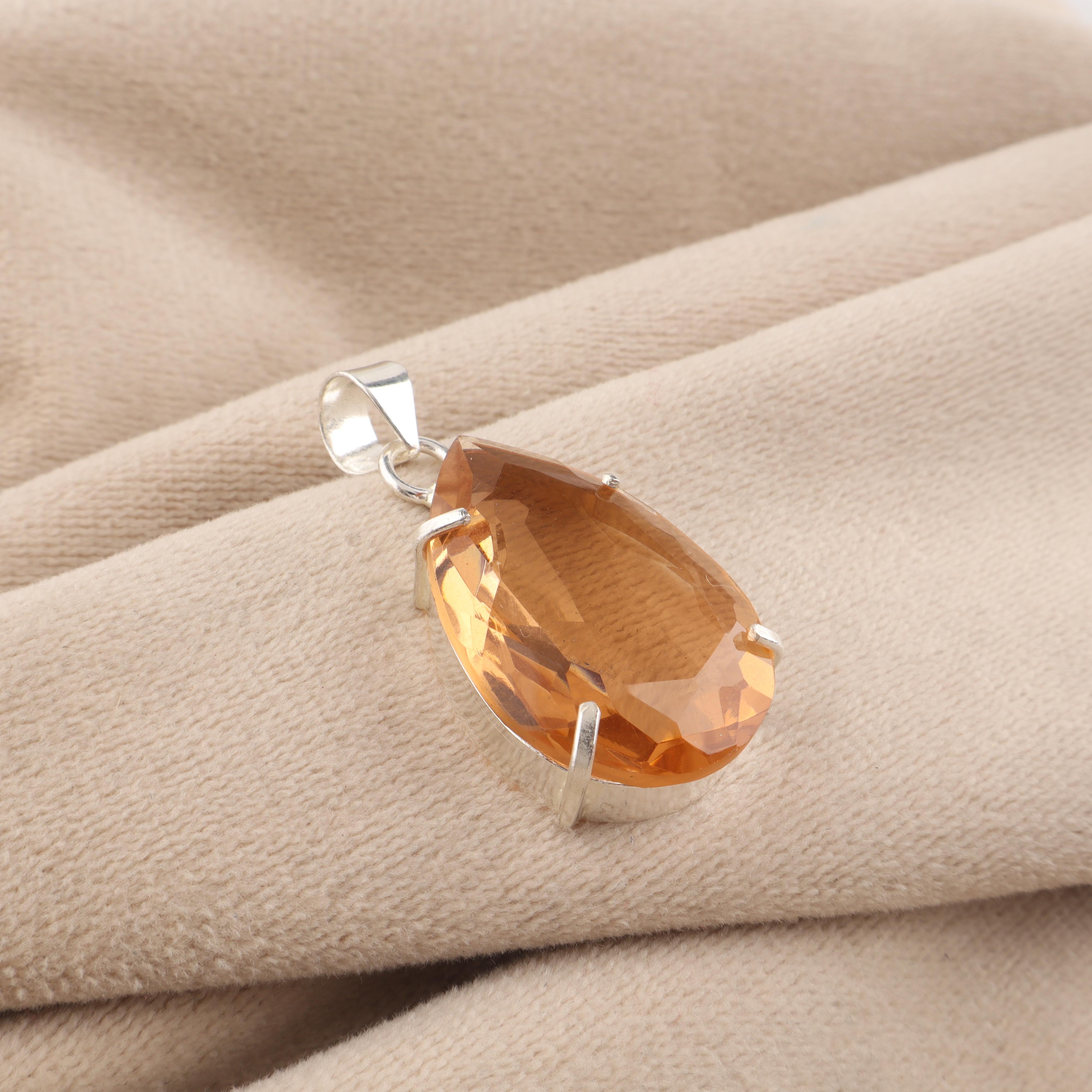 

Natural Champagne Quartz Gemstone Silver Pendant 1.60 , Handmade 925 Sterling Silver Women Jewelry, Partywear Quartz Pendant PP-67-3