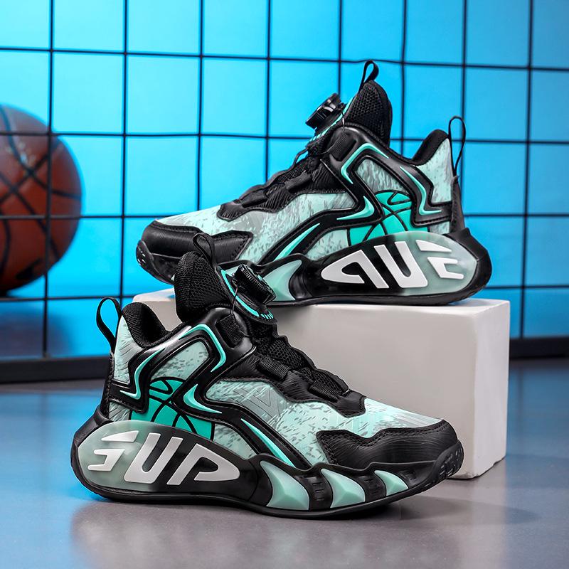 Boys' Waterproof Leather Basketball Shoes with Anti-Slip Sole and Rotating Button for Autumn and Winter