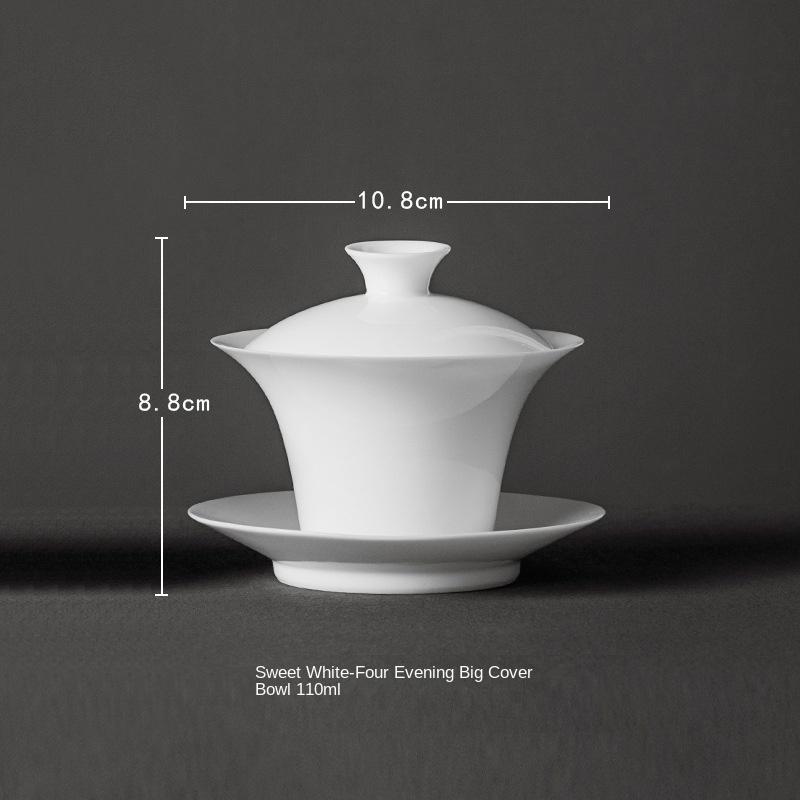 White Ceramic Lidded Bowl Single Kombucha Bowl with Cover Sancai Tea Cup Dehua Ceramic Gaiwan Sweet White Bubble Tea Bowl