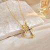 Double Cross Pendant Necklace Couples Titanium Steel Charm With Colored Cubic Zirconia Gold Rose Chain