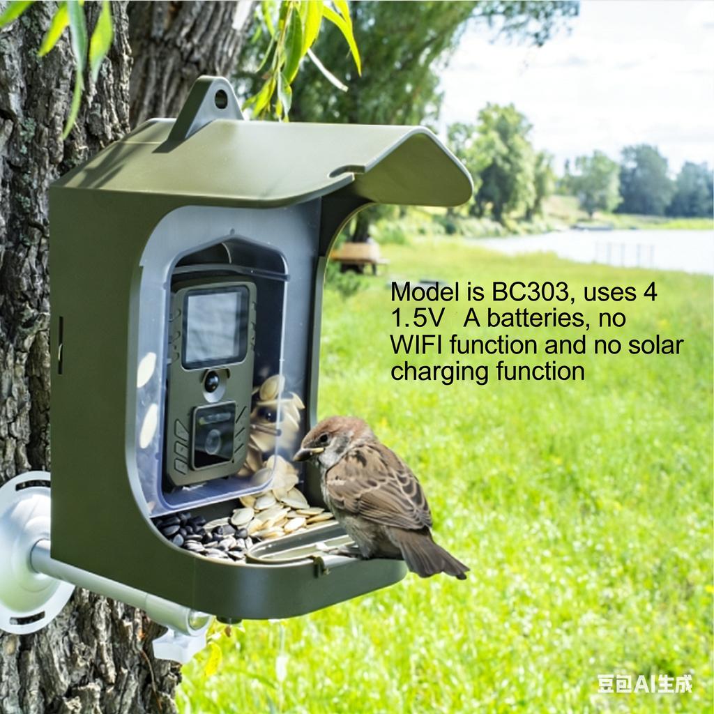 Smart Feeder with Camera Solar Powered, 2K HD Video 24MP Photo Night Vision, Dual Food Troughs for Hummingbirds & Wild Bird