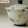 120ml Butterfly Orchid Gaiwan Vintage Tea Tureen Tea Bowl With Lid Kit Tea Brewing Cover Bowl Drinkware Accessories Collection