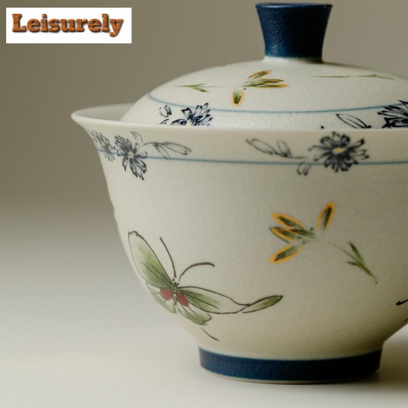 120ml Butterfly Orchid Gaiwan Vintage Tea Tureen Tea Bowl With Lid Kit Tea Brewing Cover Bowl Drinkware Accessories Collection