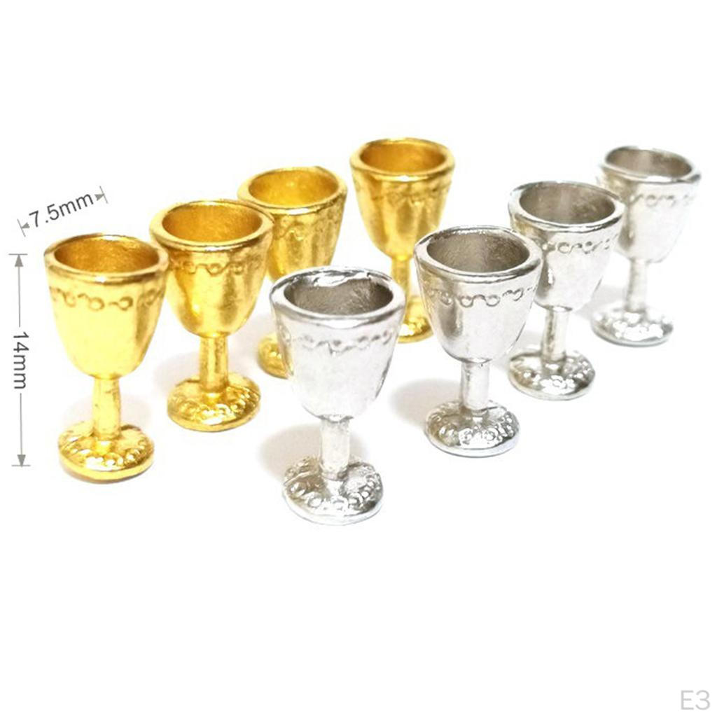 1:12 Dollhouse Accs 8x Miniature Goblet Wine Glasses Champagne Cups Model Silver