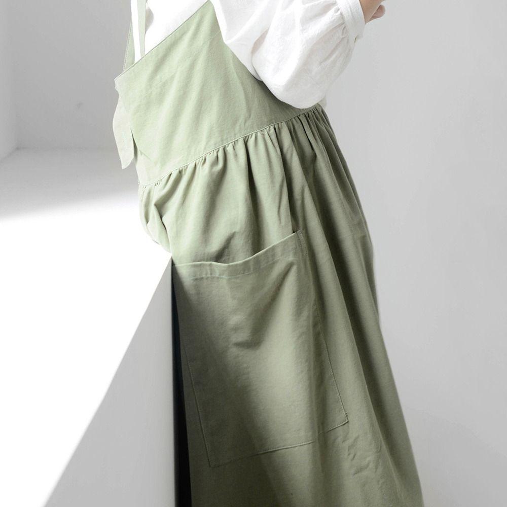 Cotton Kitchen Apron Adjustable Straps Gardening Work Uniform Korean Style Apron  Baking