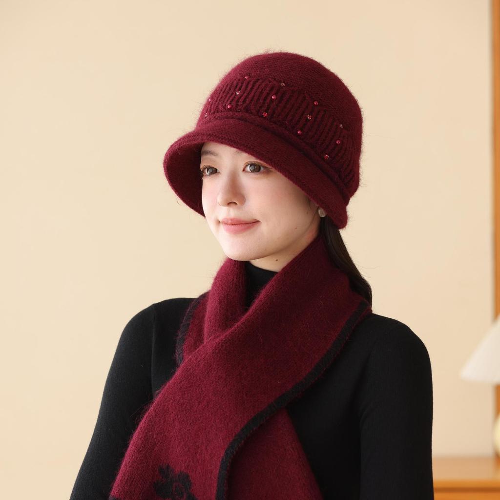 Autumn and Winter Warm Rabbit Fur Hat Women's Middle-aged and Elderly Cold-proof Ear Protection Hat Fashion Knitted Hat