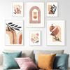 Boho Abstract Geometric Lines Coral Leaves Wall Art Canvas Painting Nordic Posters And Print Wall Pictures For Living Room Decor