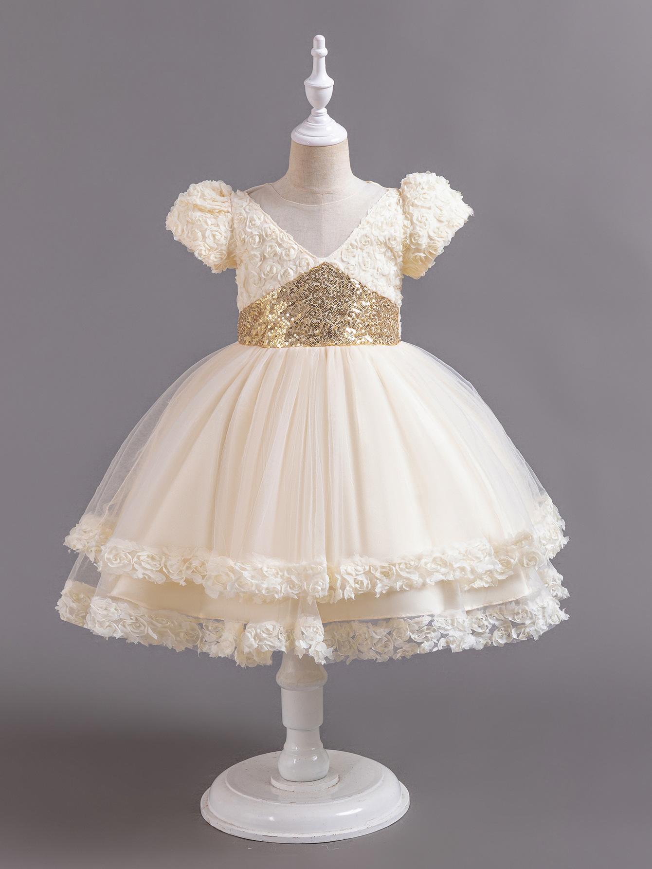 

Платье для девочки Юбка Короткий рукав Пайетки Сетка Платье принцессы Платье для выступления на фортепиано на дне рождения 625 Любимое платье маленькой девочки Платья 110cm шампанского