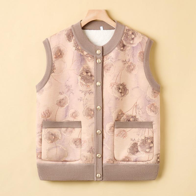 Autumn and Winter Thickened Vest Women's Plus Velvet Printed Vest Jacket