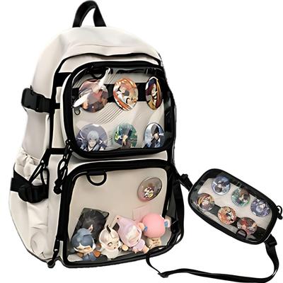 Sac à dos Luaex Ita, Sac séparé, Grande capacité, Sac à dos Otaku avec Poche transparente et Pochette (blanc)