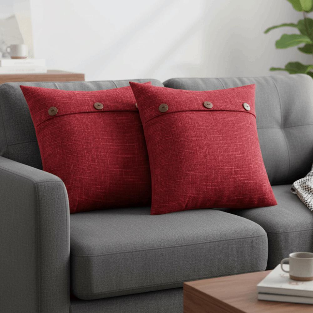 2PCS Imitation Linen Pillow Cover Japanese Style Breathable Throw Pillowcover 45×45cm Polyester Buttoned Pillowslip Home Decor