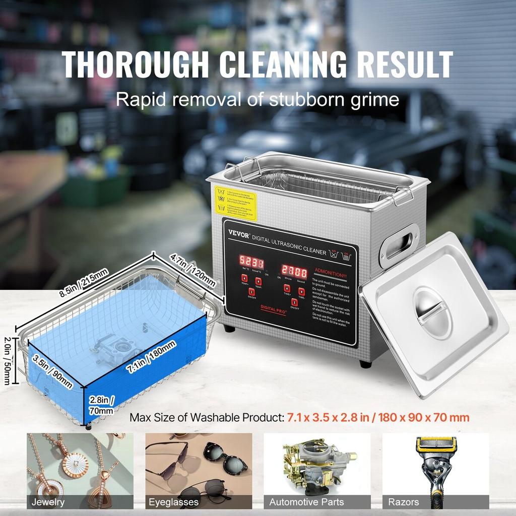 Ultrasonic Cleaner with Digital Timer & Heater, Professional Ultra Sonic Jewelry Cleaner, Stainless Steel Heated Cleaning Machine for Glasses Watch